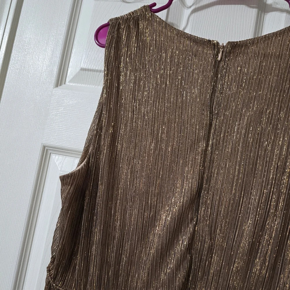 Taylor [Anthropologie] Gold Metallic Ruffle Stretch Waist Formal Midi Dress, EUC - Picture 11 of 13